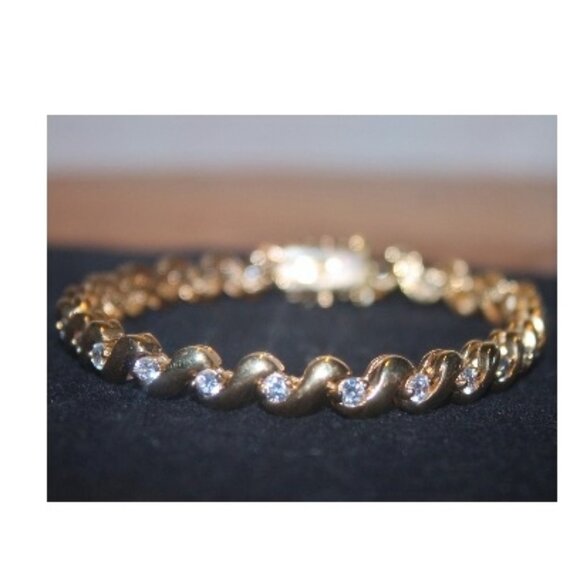 14K gold Over 925 Sterling San Marco w Sparkling CZ's Stones Bracelet - Picture 1 of 7